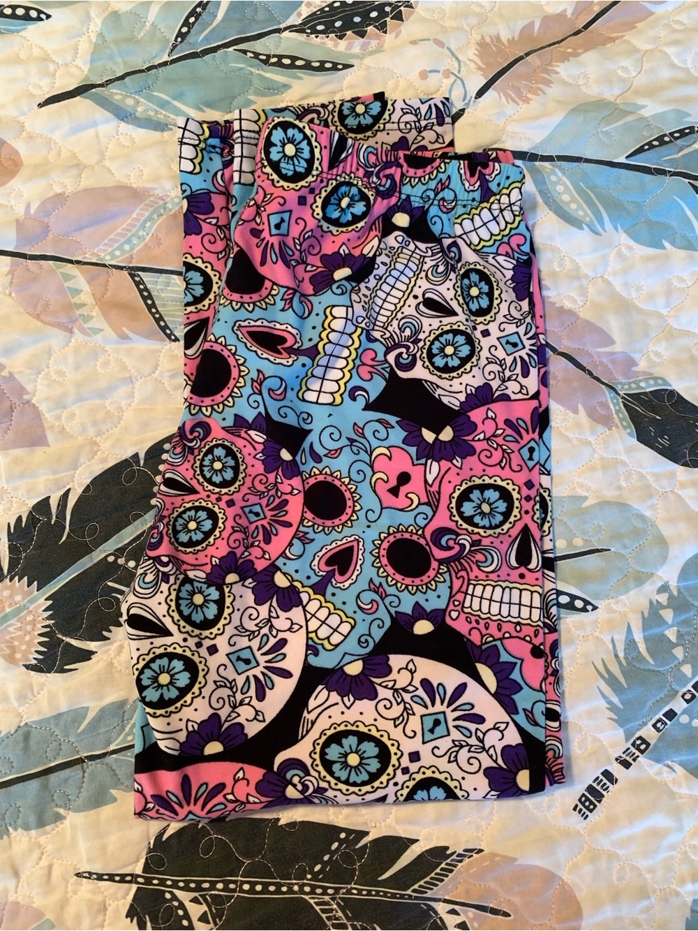 Women’s/Junior’s Vibrant Sugar Skull Leggings - Pink, Blue, Black, & White